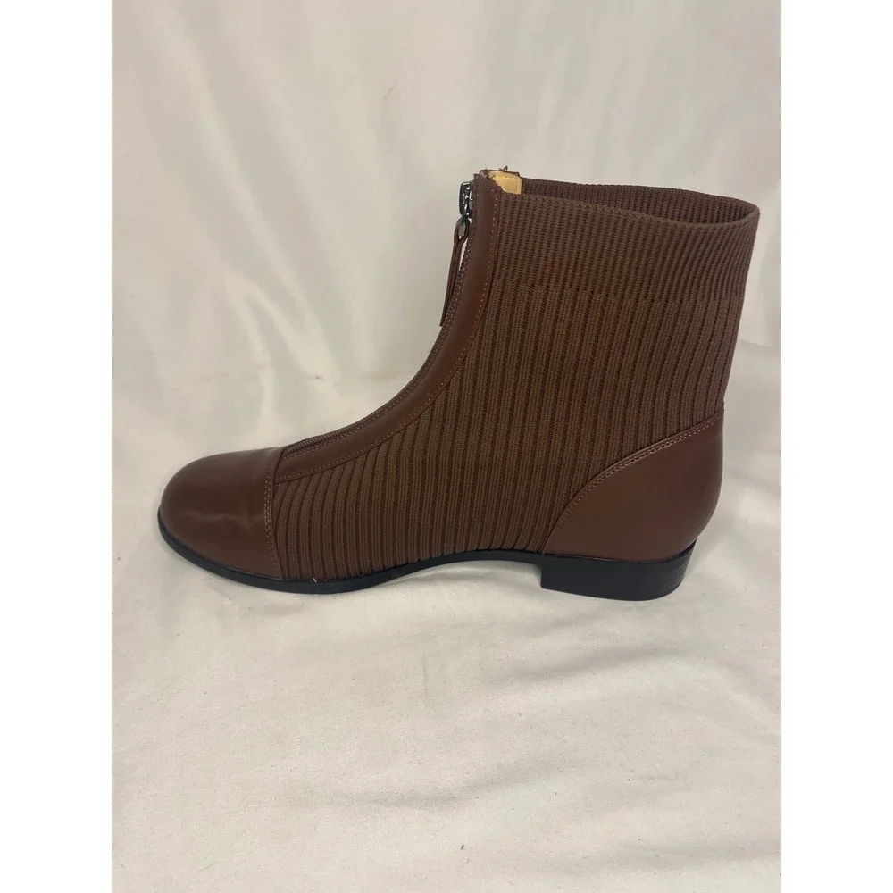 Journee Collection Bexlie Brown Ribbed Knit Front Zip Ankle Boots Womens 10M